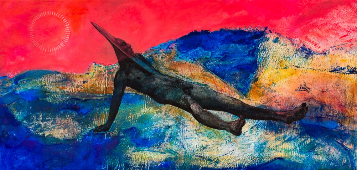 Gavin, Cy, Aubade II (Spittal Pond), 2016, Acrylic, oil, and chalk on canvas, 55 x 118 inches_CROPPED